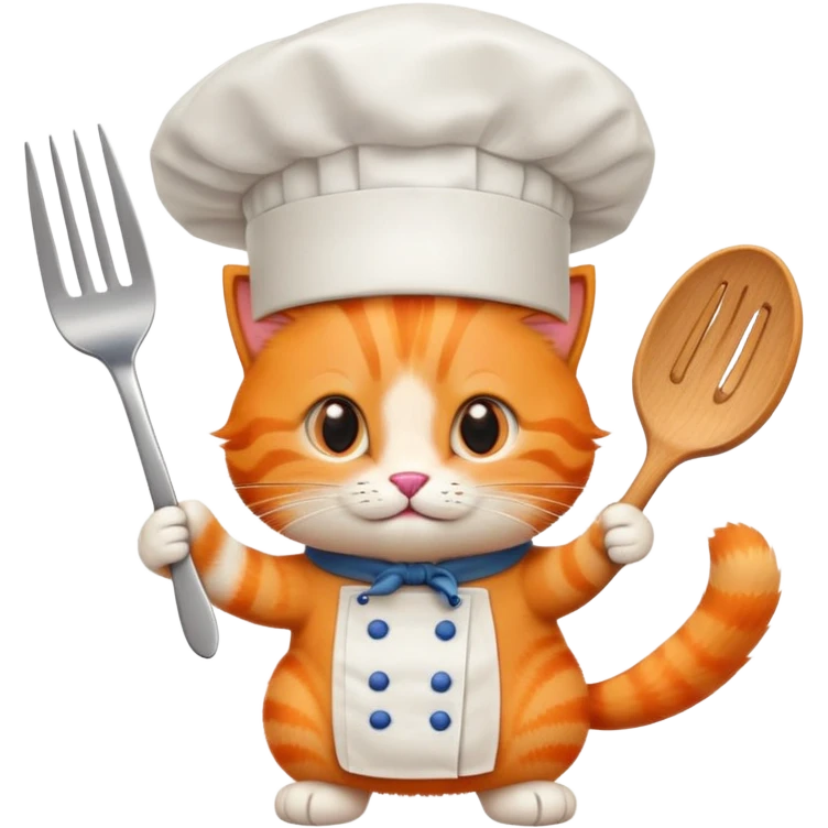 orange cat with cook hat with fork in hand emoji