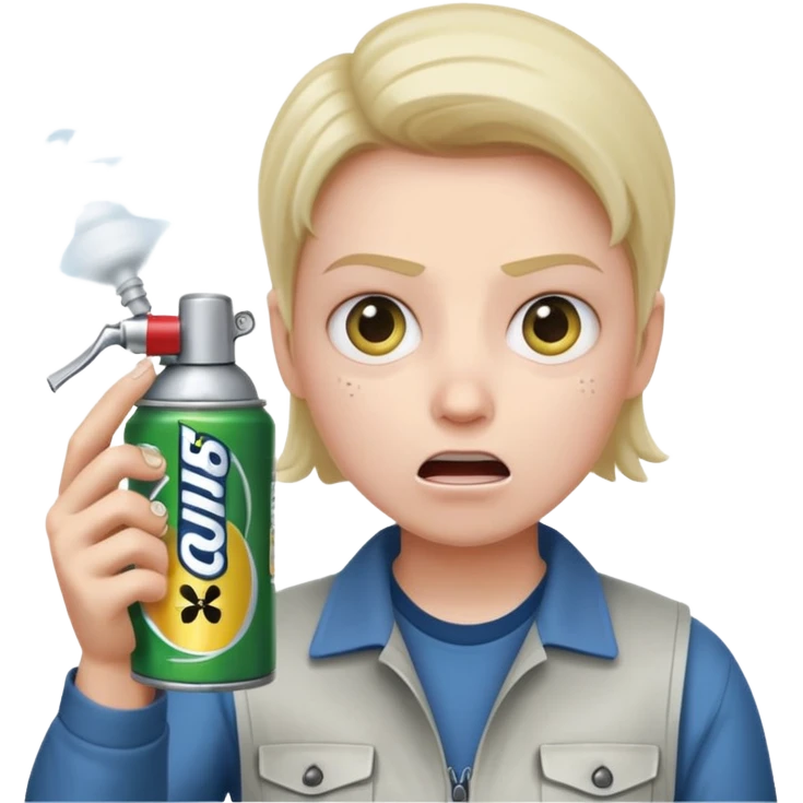Gojo using a can of raid bug spray looking disgusted emoji