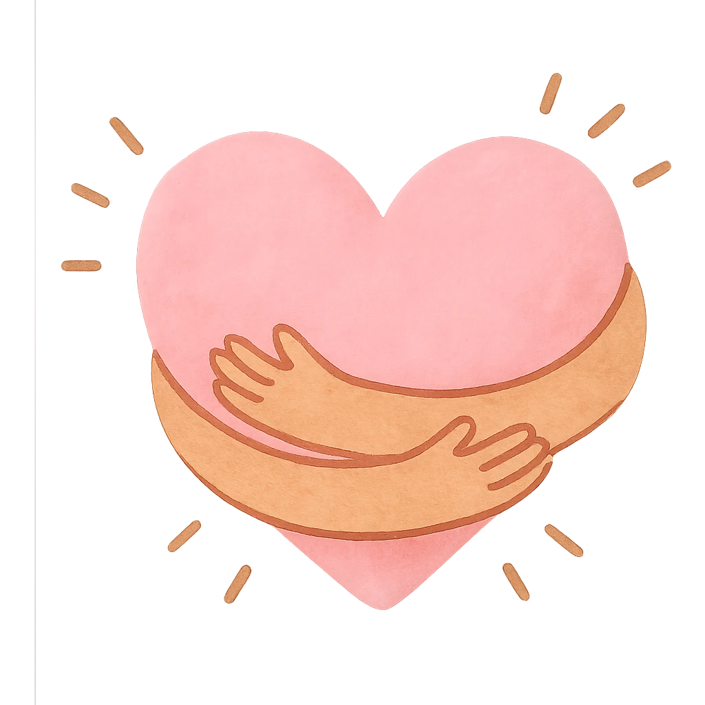 a soft pink heart being hugged by two warm, cozy arms, radiating kindness and emotional support emoji