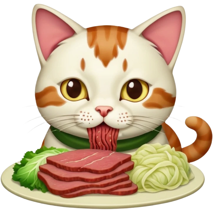Cat eating corned beef and cabbage emoji