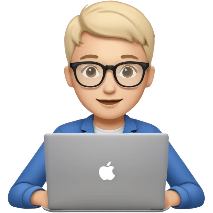 young programmer, coding on laptop, cheerful emoji