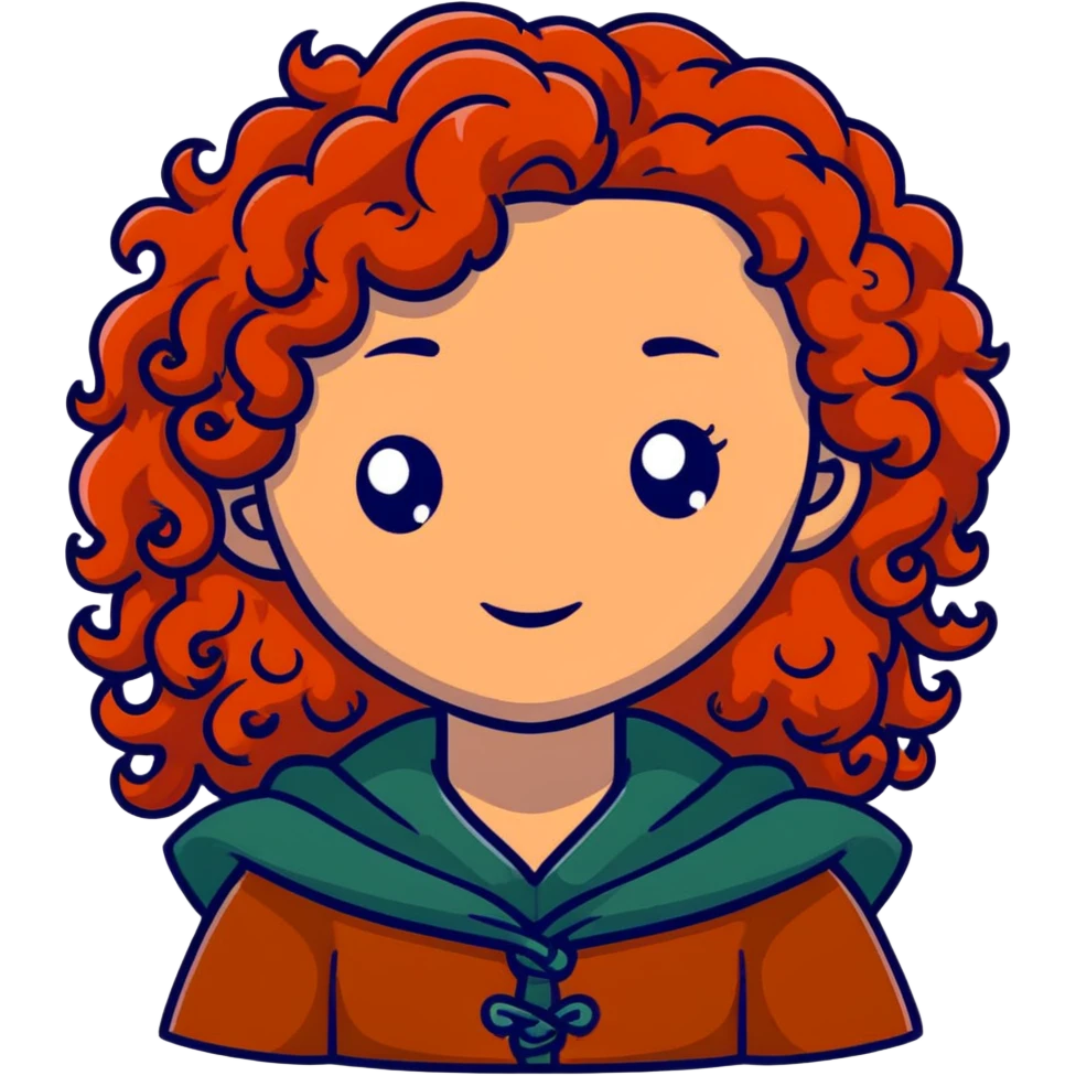 Merida from Brave with extremely long wild curly red hair and face completely covered with freckles emoji