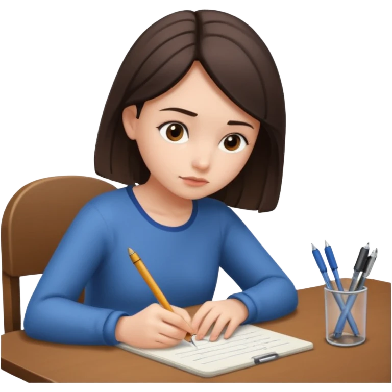 девушка сидит спиной к нам за столом и пишет emoji