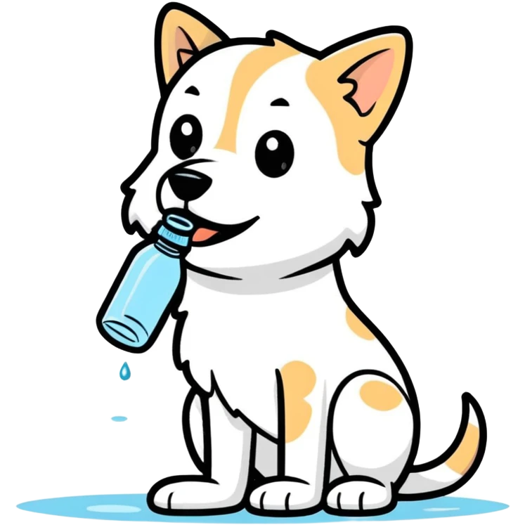 Dog drinking from water bottle emoji