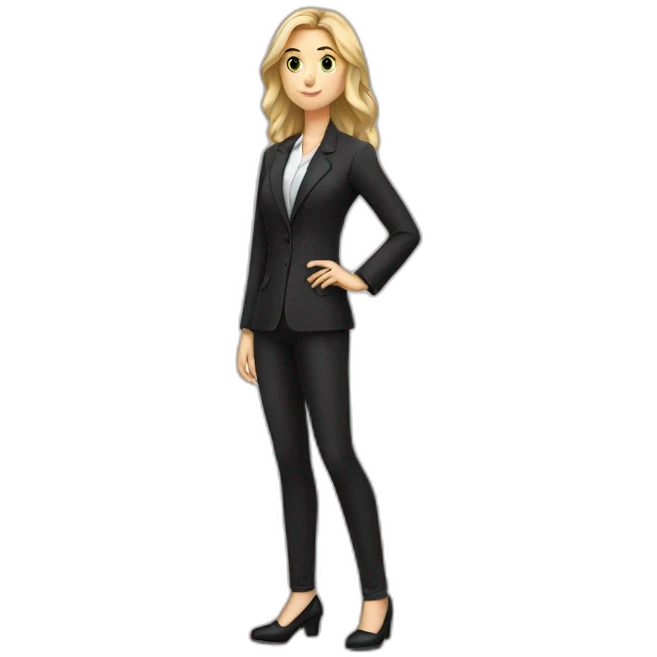 white girl standing, black scarpin and using blazer emoji