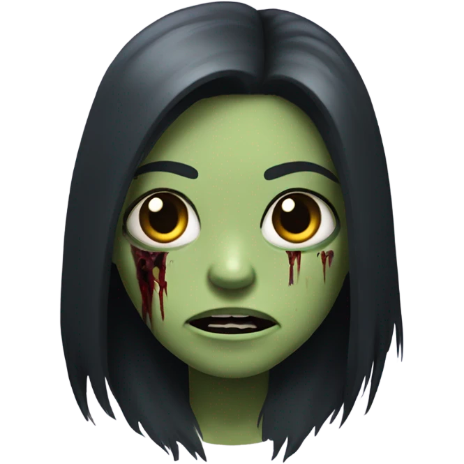 girl zombie with black long hair with teeth and serious face  emoji