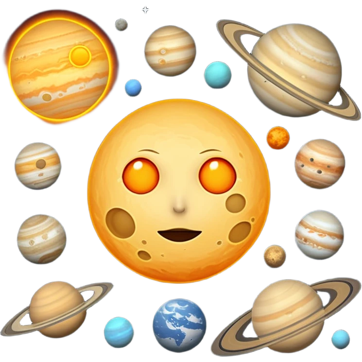 solar system with realistic textures on planets and sun emoji