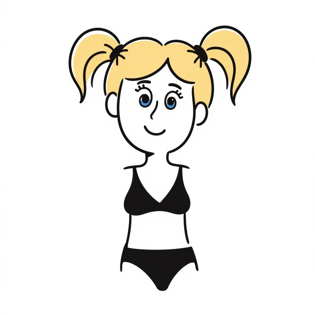 Blonde girl with pigtails, blue eyes, pink lips, wearing a bikini emoji