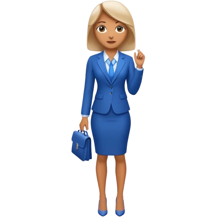 full body woman emoji inspired by AT&T, blue and white color scheme, business attire, Apple emoji style emoji