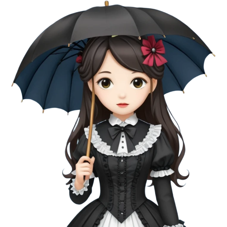 Beautiful pretty Victorian gothic Lolita lady, anime style, gorgeous hair, beautiful dress, holding umbrella emoji