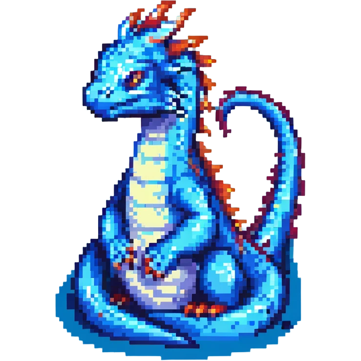 water dragon, pixel art style, blue and aquatic emoji