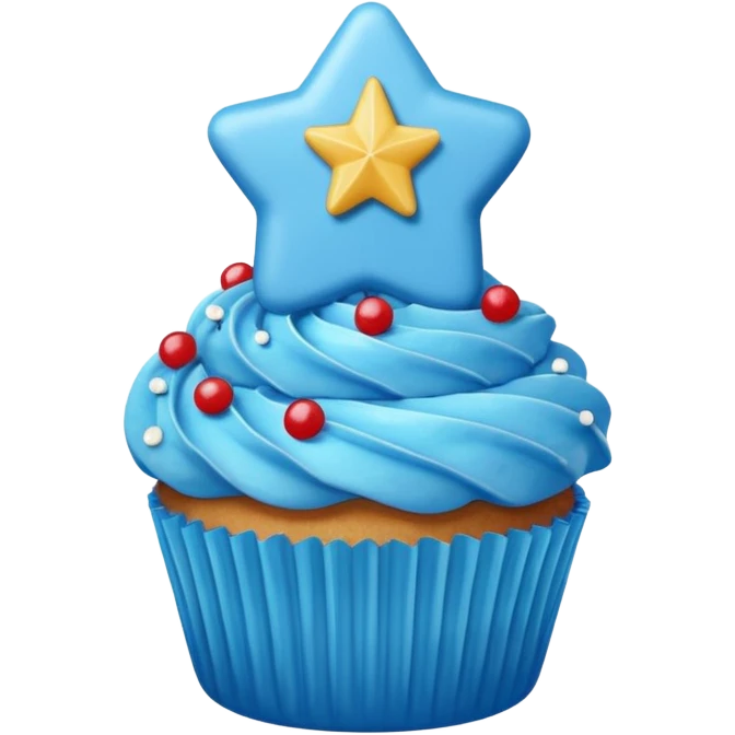 cupcake with blue frosting and a star-shaped candy on top emoji