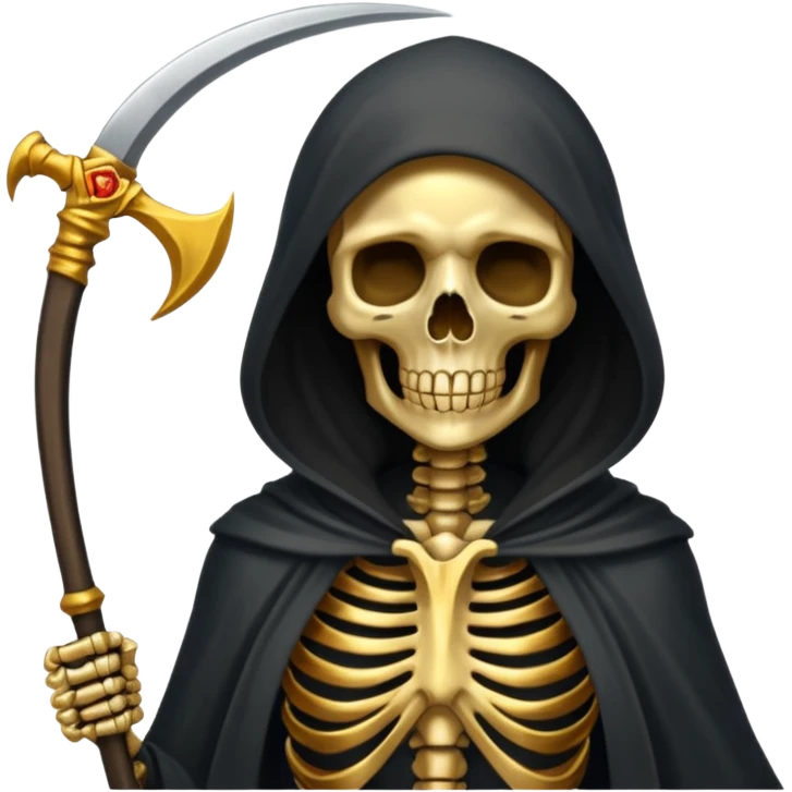 feminine skeleton grim reaper in a gold with scythe emoji