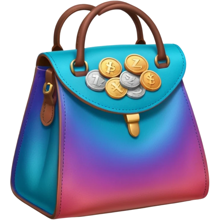 Coins inside brown leather bag, make bag always brown

Change coins color in in gradient of turquoise, blue, pink, purple, and coral emoji