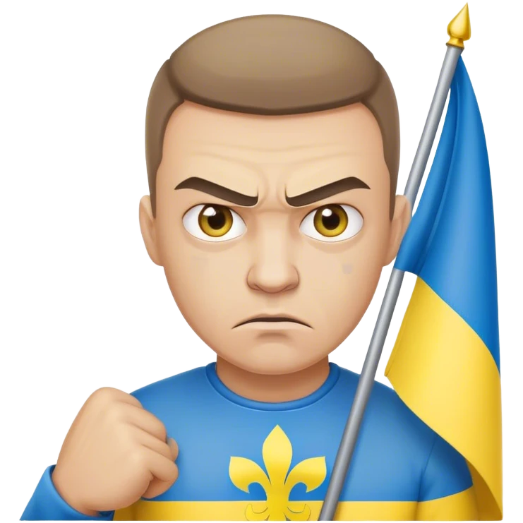 super-realistic angry Ukrainian with ukranian flag emoji