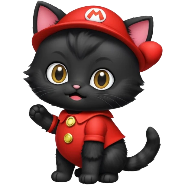 Black kitten in Mario costume  emoji