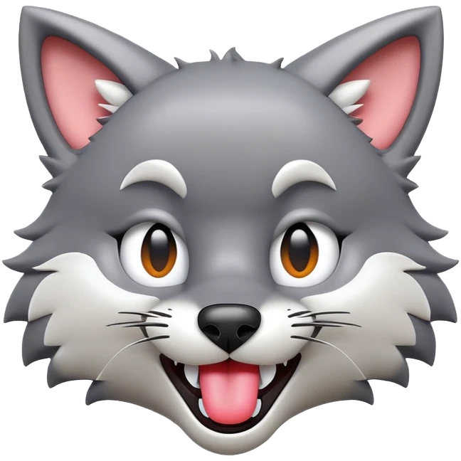 3D-style gray wolf or cat-like character emoji, silly tongue-out goofy reaction, clean and glossy, inspired by TenSquared logo emoji