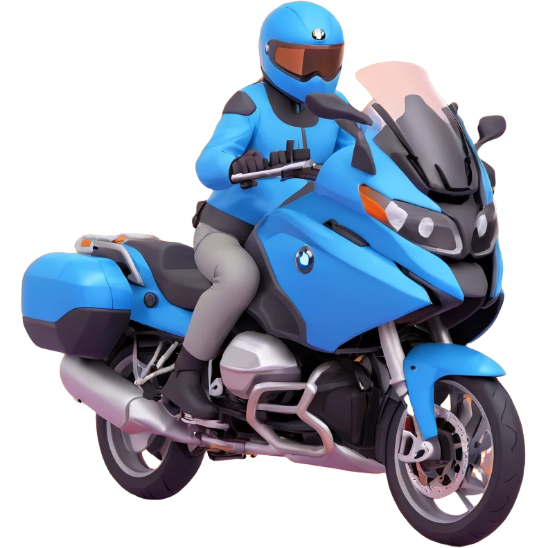 blue BMW R 1200 RT touring motorcycle with rider on road emoji