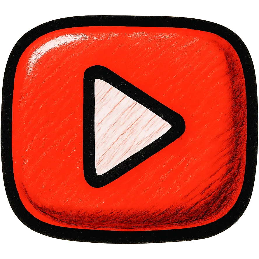 puffy cartoonish YouTube logo in red, bold outlines, deep shadows, bright highlights, outlined colorful style, no background, only red rounded YouTube play button emoji