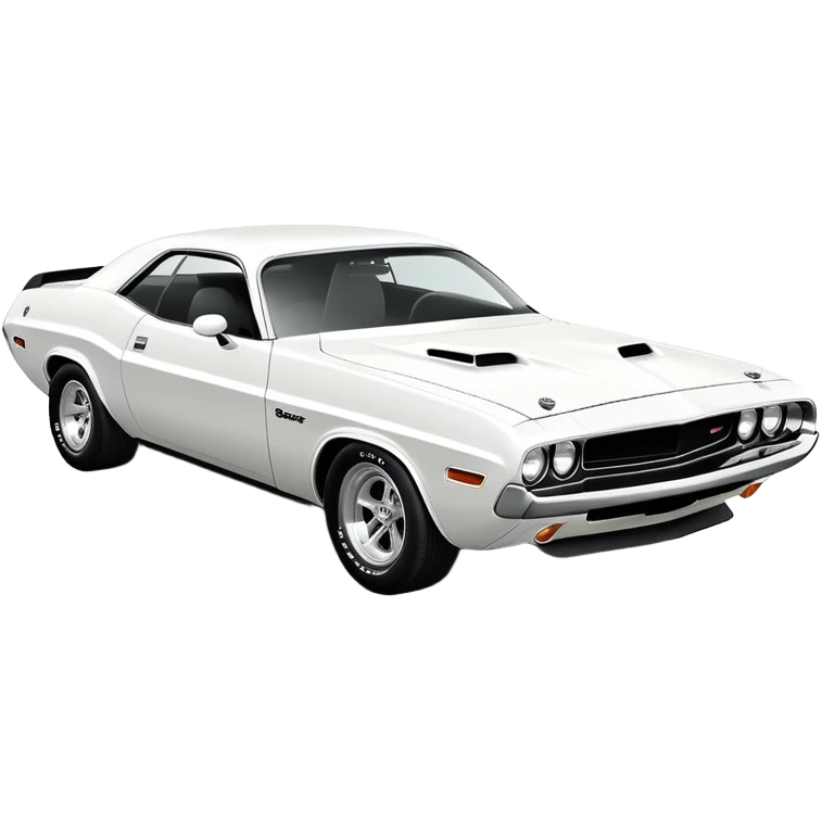 Pure white 1971 Dodge Challenger, side view, no stripes or decorations, solid white color, minimalist iOS style, vintage muscle car like in Death Proof film emoji