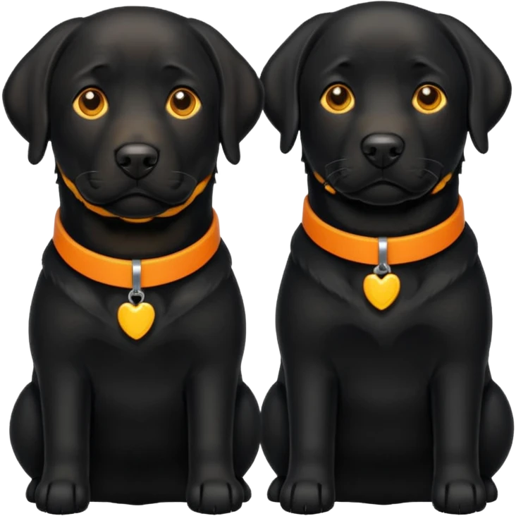 2 black labradors, yellow and orange collar emoji