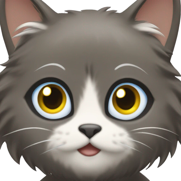a cat with yellow eyes is fluffy in the hands of a girl with dark brown hair and blue eyes emoji