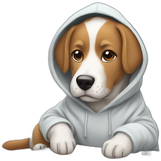 Sideways Dog with hoodie programming with paws on a laptop emoji