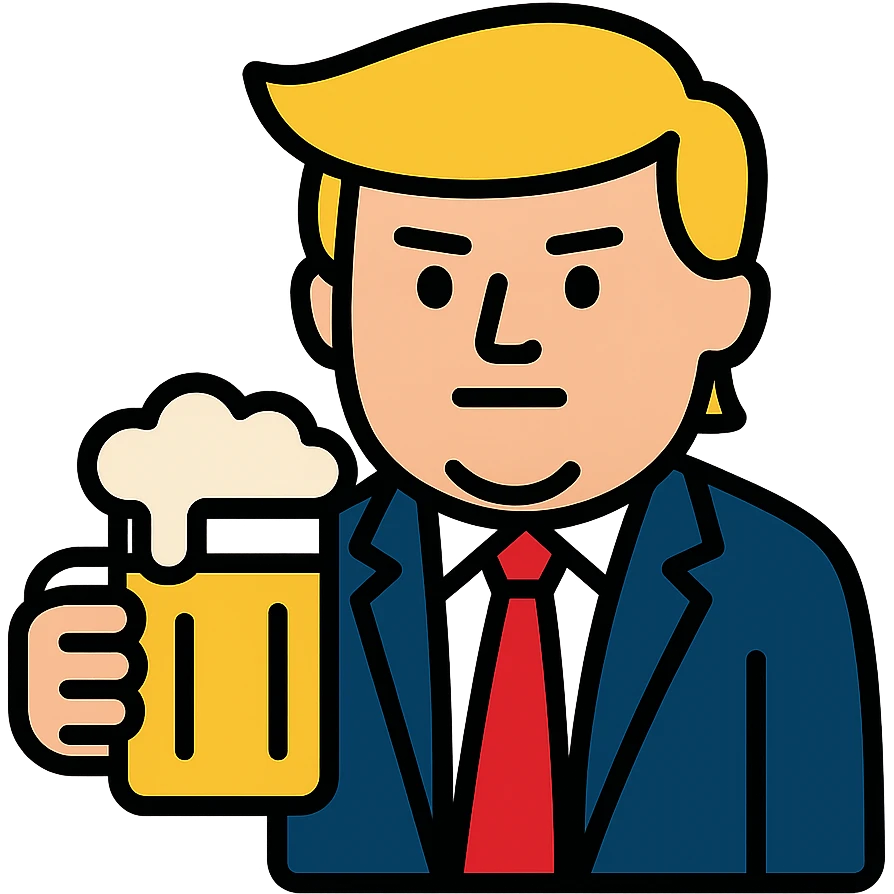 Donald Trump holding a beer, cartoon icon with color outline emoji
