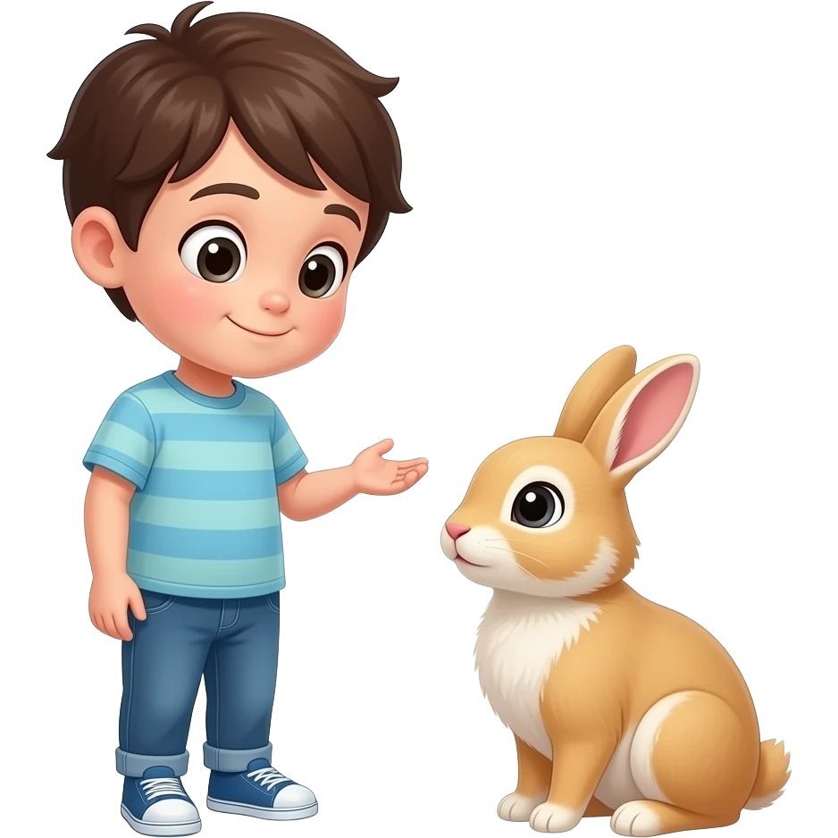 kid looking at the small rabbit emoji