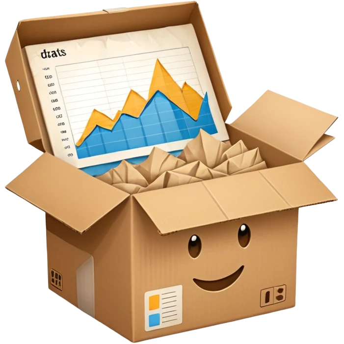an open cardboard box with data charts inside emoji
