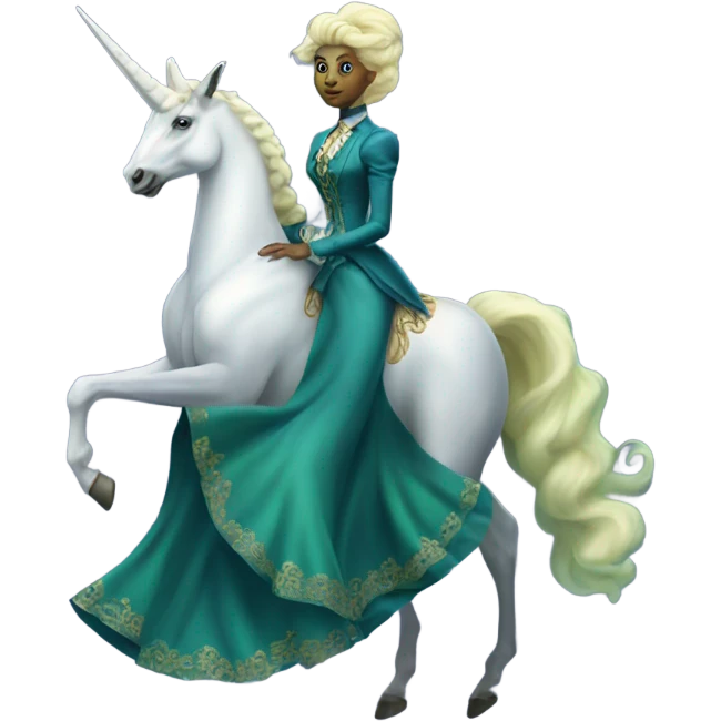 "galora green blonde alien woman" in blue Victorian dress elegant, full body, on white unicorn emoji