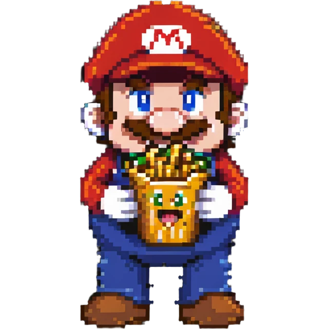 Mario character eating french fries emoji
