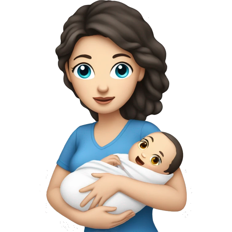 mom holding newborn baby girl with blue eyes white skin dark hair and white skin newborn white girl baby emoji