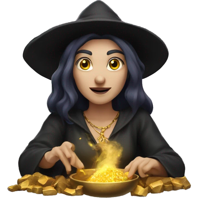caucasian witch doing gold spell emoji