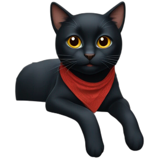 A black cat with a red bandana clawing at a blue sofa emoji