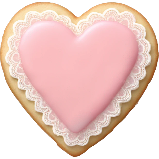 singular heart shaped sugar cookie with pale pink icing and lace emoji