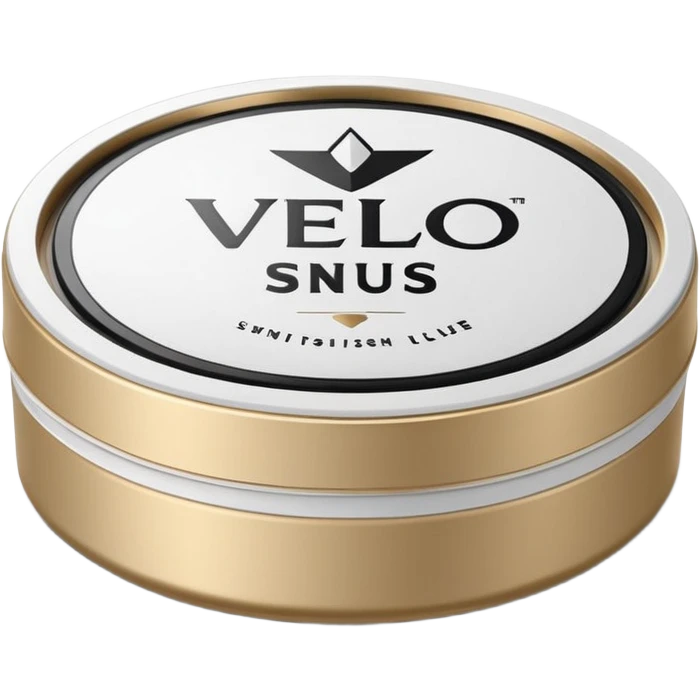 Create an emoji-style illustration of a regular VELO snus can. The can should be round, sleek, and minimalistic, with a white plastic lid and the VELO logo clearly visible. Keep the design clean and simple, matching typical emoji aesthetics, with subtle shadows and a smooth 3D look. emoji