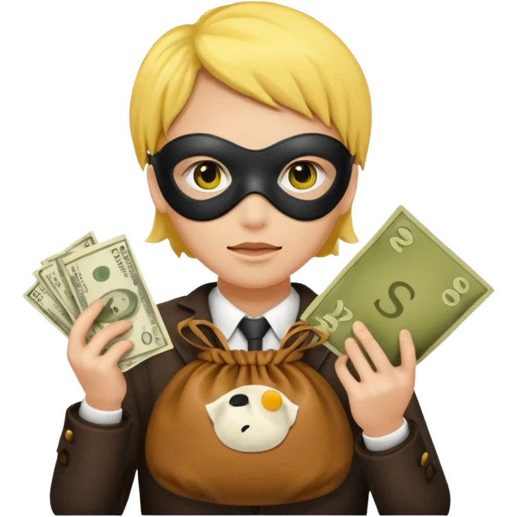yellow skin robber wears black eye mask and carrying money bag emoji