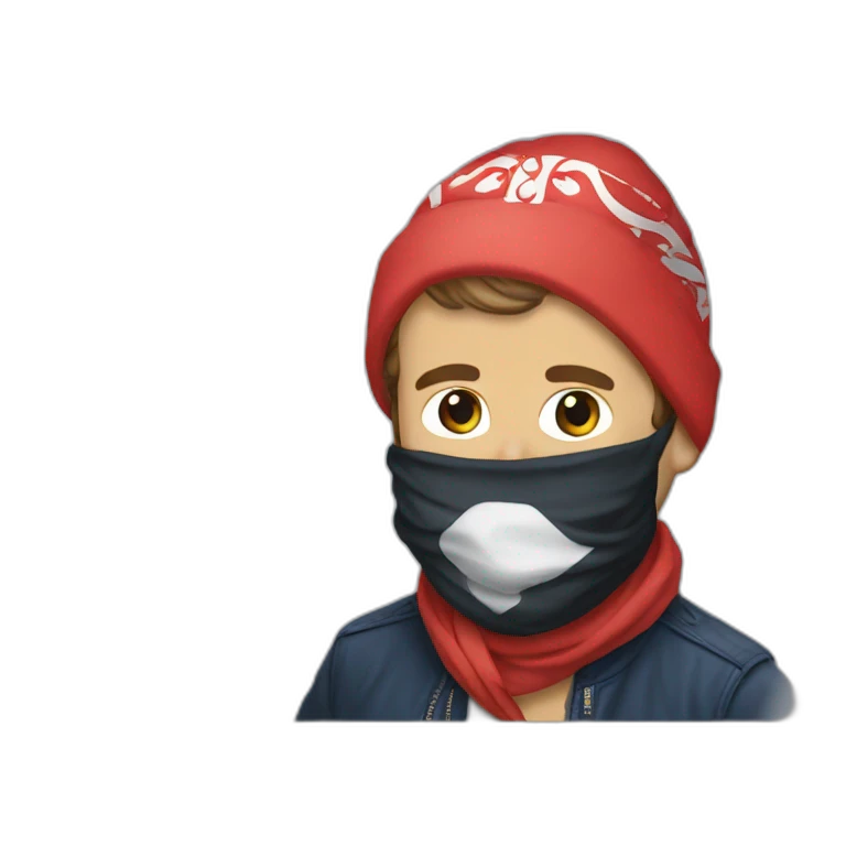 Emmanuel Macron wearing a bandana emoji