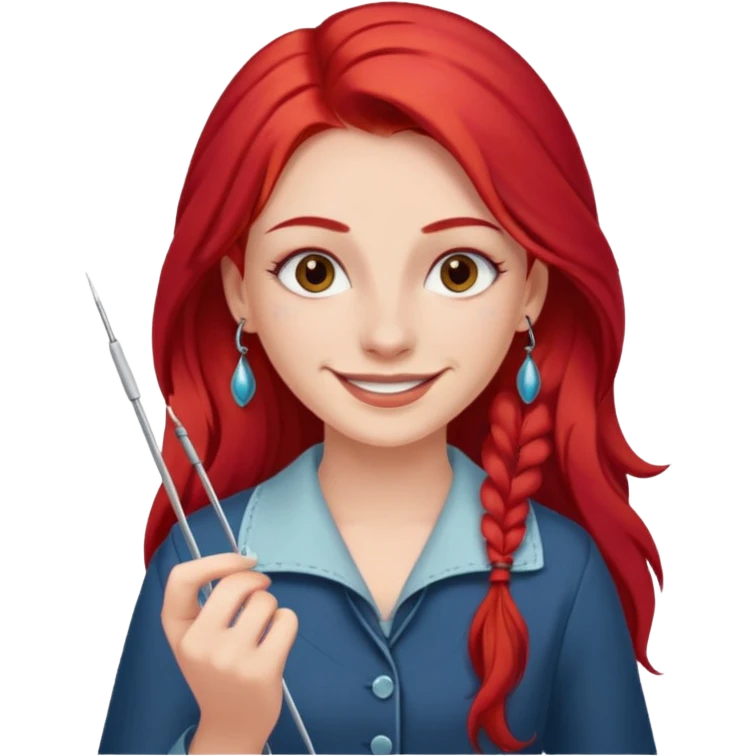 Смайлик девушка швея красные длинные волосы, пирсинг брови и тонкие брови emoji