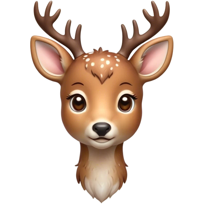 Cinematic Cute Deer Portrait Emoji, Head tilted playfully and inquisitively, showcasing a delicate Fur speckled with subtle white spots and gentle earth tones, round, sparkling eyes filled with curious wonder, Simplified yet irresistibly adorable features, highly detailed, glowing with a warm, friendly glow, high shine, affectionate and graceful, stylized with a touch of woodland whimsy, bright and endearing, soft glowing outline, capturing the essence of a mischievous yet loving fawn, so playful it feels like it could skip out of the screen into your arms! emoji