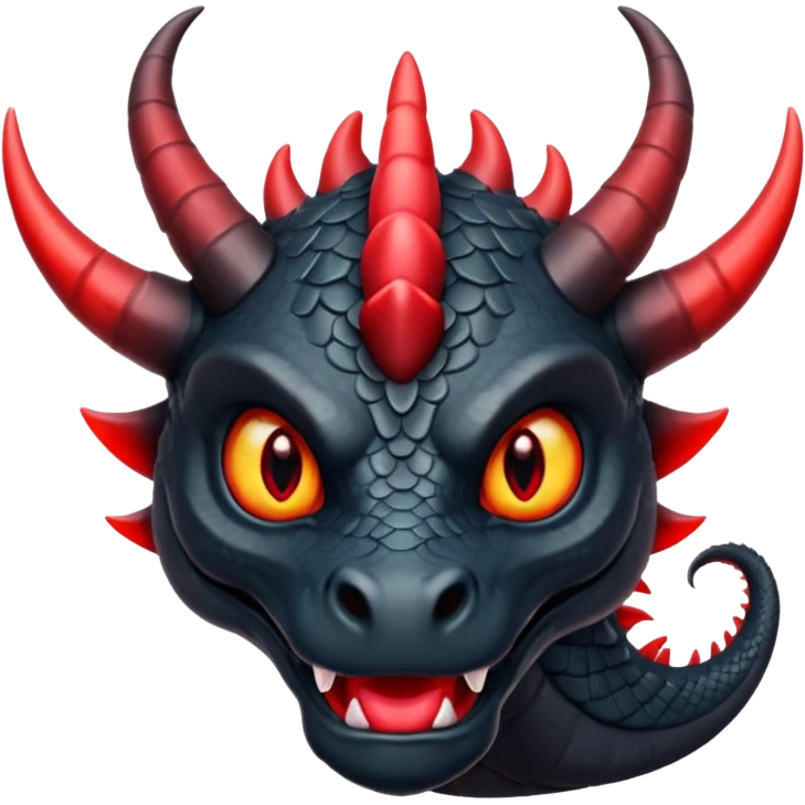 A black dragon with red eyes and great black horns. emoji