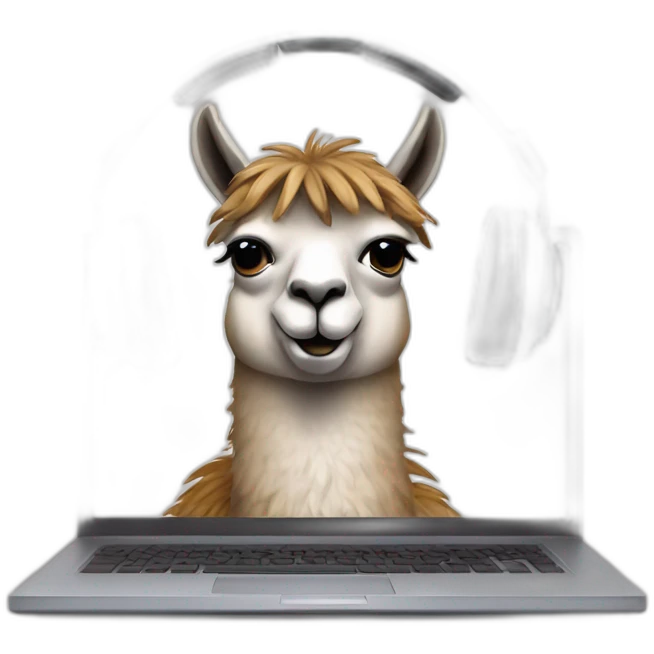 llama wearing headphones working on computer emoji