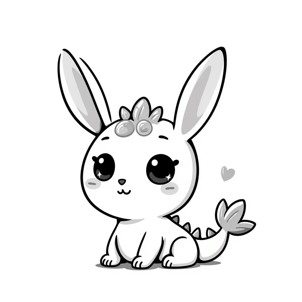 Kawaii bunny plant dragon with tiny spikes, extremely cute, VERY exaggerated proportions, oversized head, enormous sparkly eyes taking up most of the face, tiny body, stubby limbs, blushing cheeks, pastel colors, small mouth, adorable expression, colored pencil texture, visible pencil strokes emoji