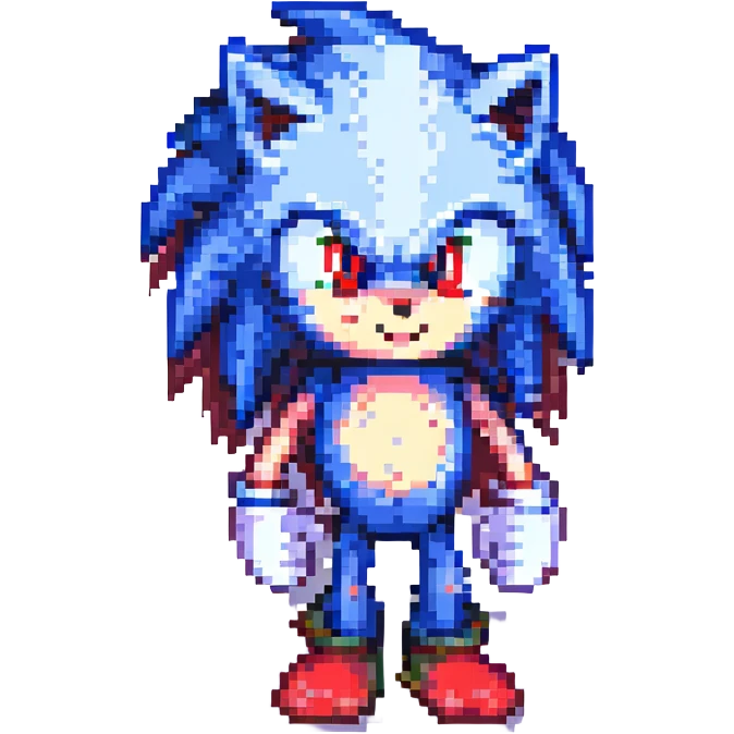 Change Sonic's eyes to red, keep pixel art style, no background emoji