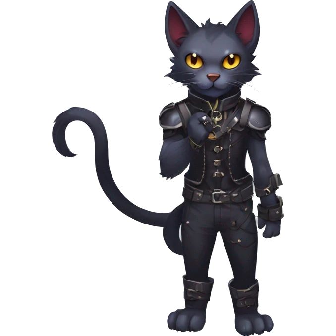 cool edgy fantasy dark-shadow-themed animal vampiric cat hybrid Fakemon  with a harness and collar full body emoji
