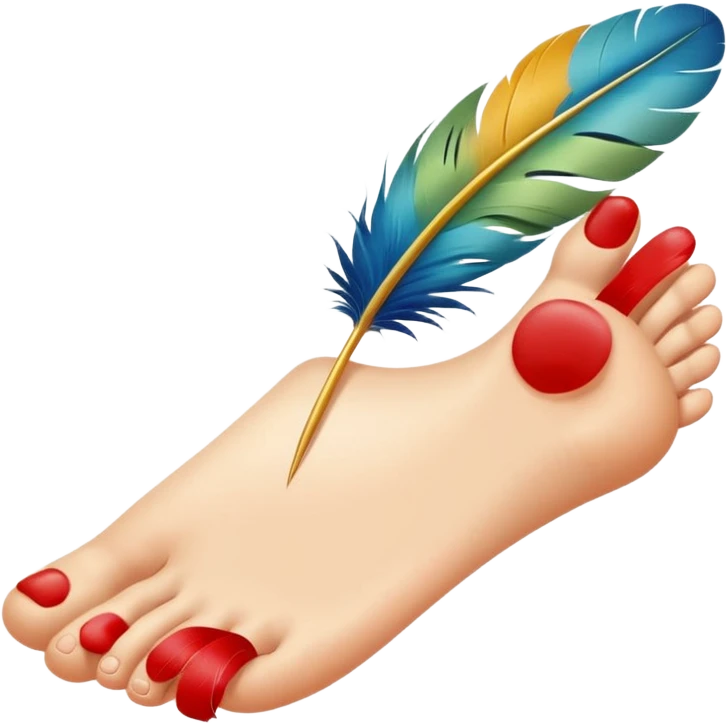 feather gently tickling a foot with giggle marks, lighthearted and cute emoji