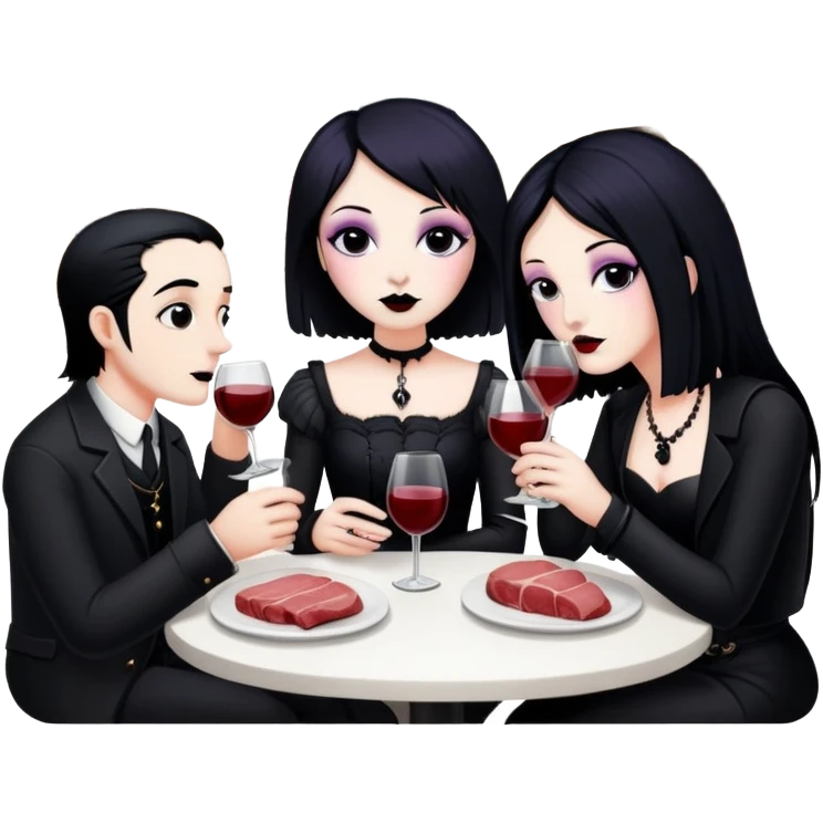 goth artists enjoying wine Party at a french Parisian SPAM meat cafe LANDSCAPE  emoji