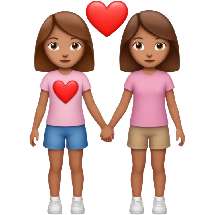 make two girls holding hands with hearts. make them seductive to each other. both brown hair. less clothes more body emoji