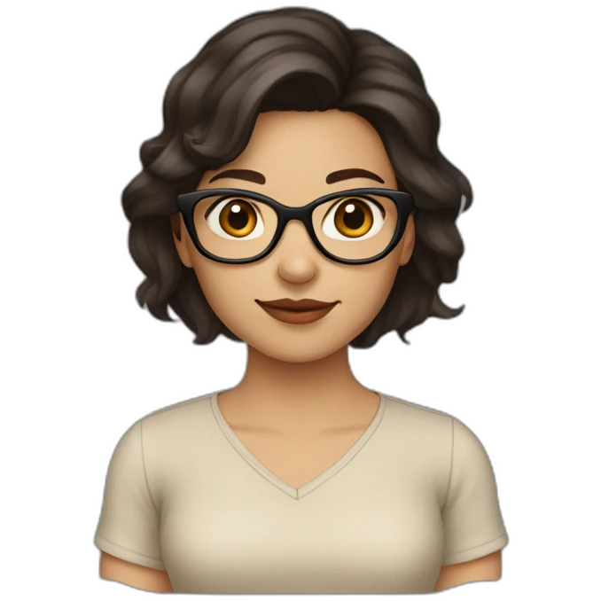 A girl with medium length dark brown hair and dark brown eyes and beige skin wearing glasses emoji
